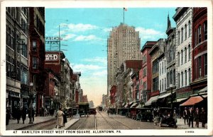 Postcard Hamilton Street West from Square in Allentown, Pennsylvania~136939