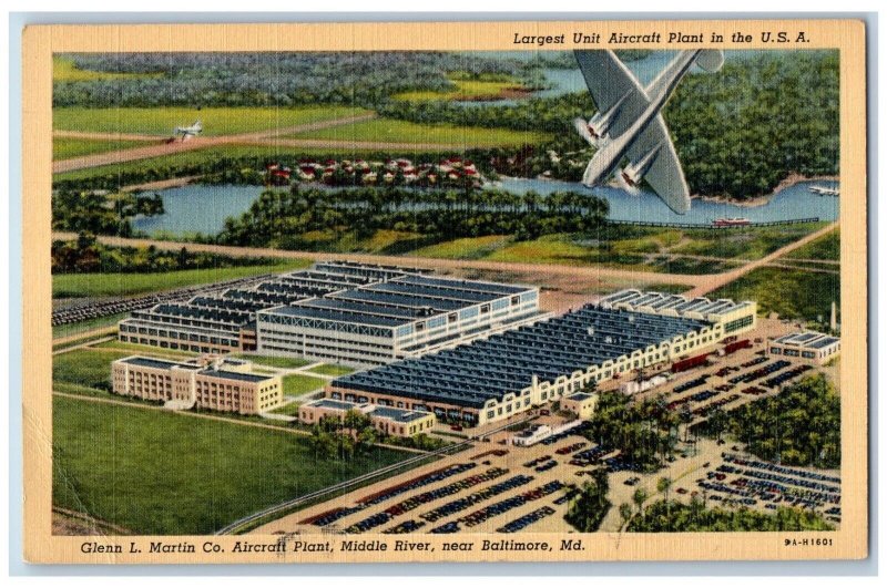 Baltimore Maryland MD Postcard Glenn Martin Co Aircraft Plant Middle River c1940