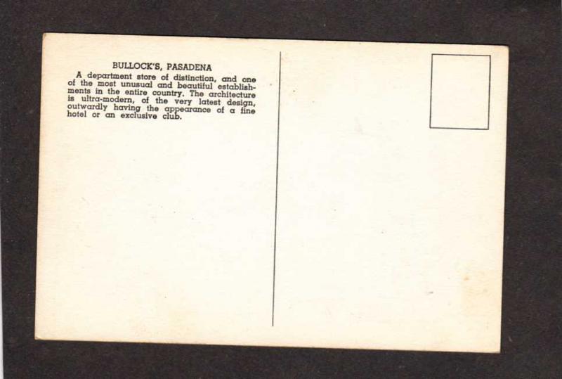 CA Bullock's Bullock Dept Store Artist Signed Pasadena California Postcard