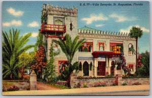Vtg St Augustine Florida FL Villa Zorayda Spanish Style Castle 1940s Postcard