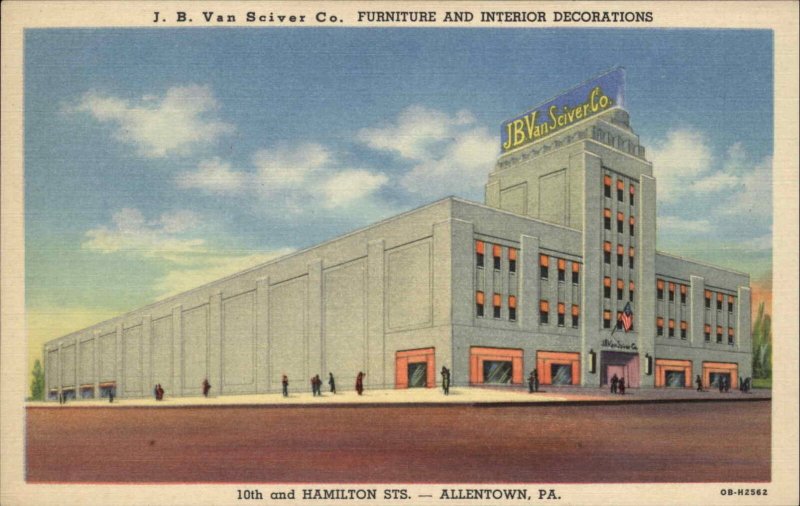 Allentown Pennsylvania PA J.B. Van Sciver Co Furniture Store Linen Postcard