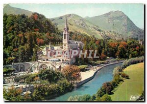 Modern Postcard Lourdes Basilica and the Gave