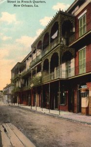 Vintage Postcard Street French Quarter Buildings Landmark New Orleans Louisiana