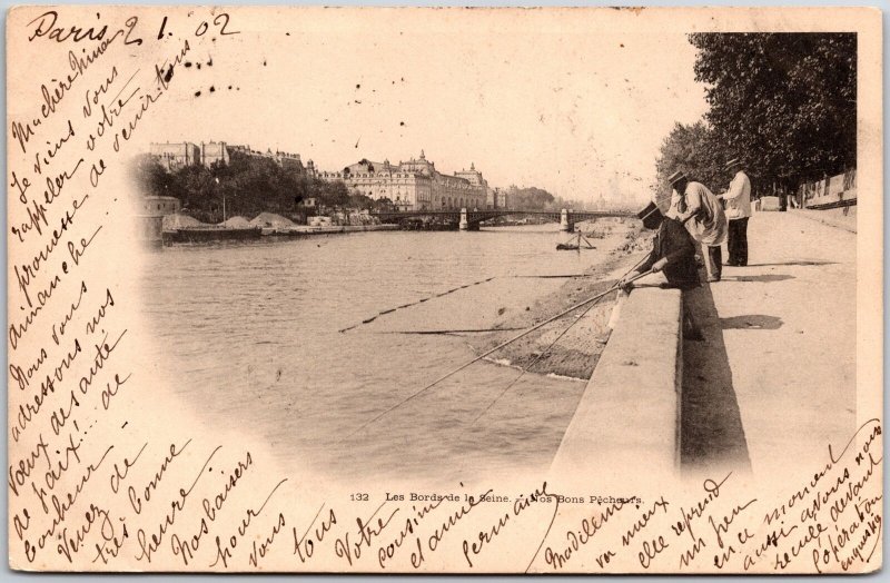 1910's Les Bords La Seine Nos Bons Pecheurs Posted Postcard