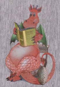 Welsh Dragon Reading Rugby Book Real Metallic Shine Postcard