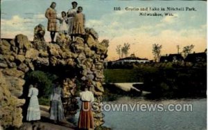 Grotto and Lake in Mitchell Park - MIlwaukee, Wisconsin WI Postcard