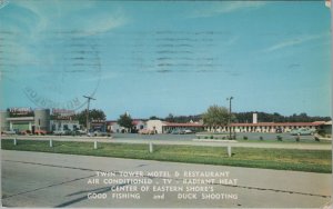 Twin Tower Motel Restaurant Pocomoke City MD Maryland c1950s autos postcard G583 