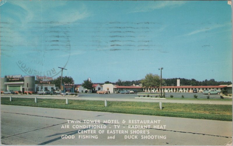 Twin Tower Motel Restaurant Pocomoke City MD Maryland c1950s autos postcard G583 