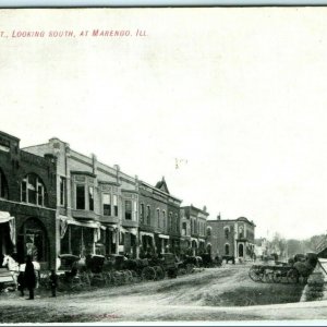 1907 Marengo, Ill State Street View Downtown Photo Postcard Horse Carriages A7