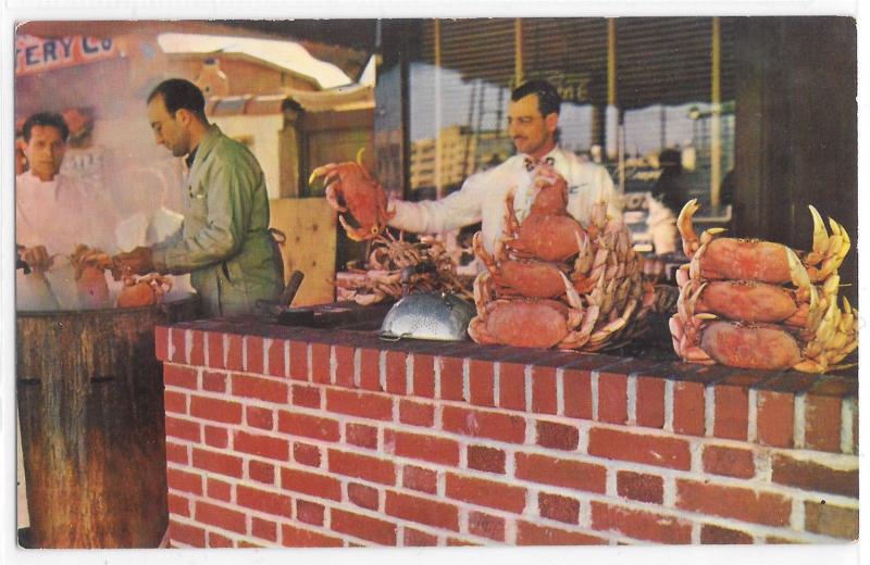 Vintage Postcard California San Fransisco Fisherman's Wharf King Crabs Kettle