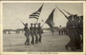 Fort Riley KS Soldiers Passing the Colors WWII Era Postcard