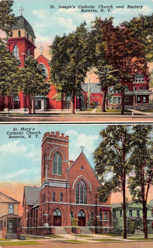 Batavia, NY New York  ST JOSEPH'S & ST MARY'S CATHOLIC CHURCHES~Rectory Postcard