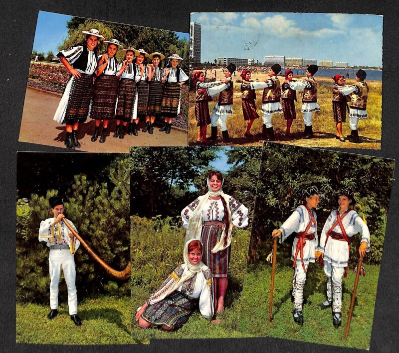 Lot of 5 continental-size postcards folk types from Romania costumes Ed. Kruger