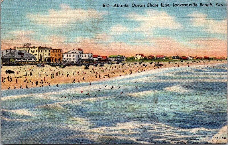 Atlantic Ocean Shore Line Jacksonville Beach FL Postcard PC43