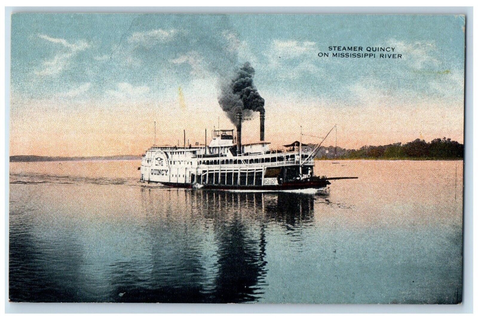 1910 Steamer Quincy Ferry Cruise Ship Mississippi River Vintage Antique