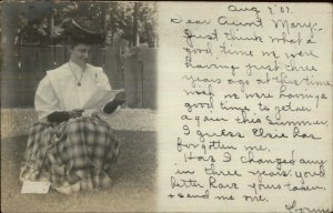 Woman Reading Letter - Mishawaka IN Cancel 1907 Real Photo Postcard