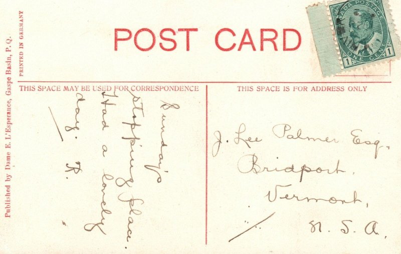 Vintage Postcard Entrance To Gaspe Québec Canada Dame E. L'Esperance