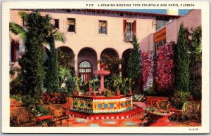 1934 Spanish Moorish Type Fountain and Patio Florida FL Garden Posted Postcard