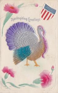 Thanksgiving Turkey With & Red White & Blue Shield 1909