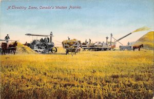 Threshing Scene Canada Farming Unused 