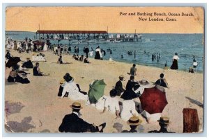 c1910 Pier and Bathing Beach New London Connecticut CT Posted Postcard 