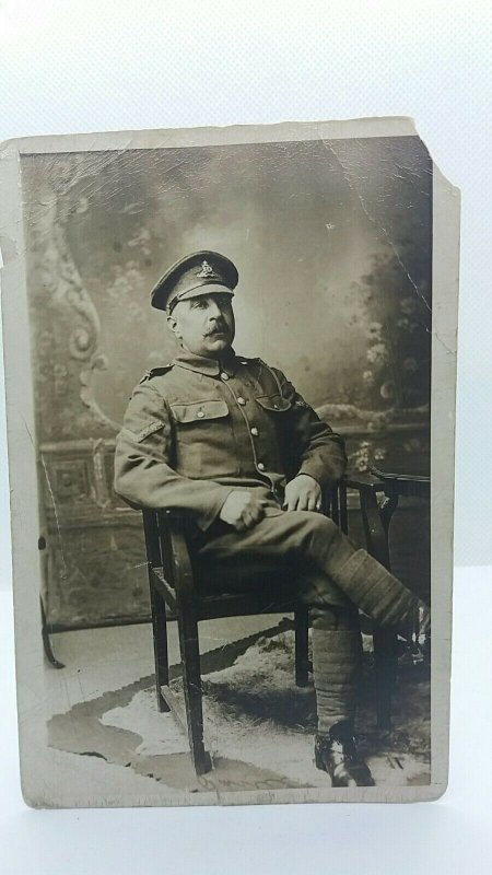 Vintage Rppc Portrait Postcard Austere Looking WW1 Army Officer Taken S E London