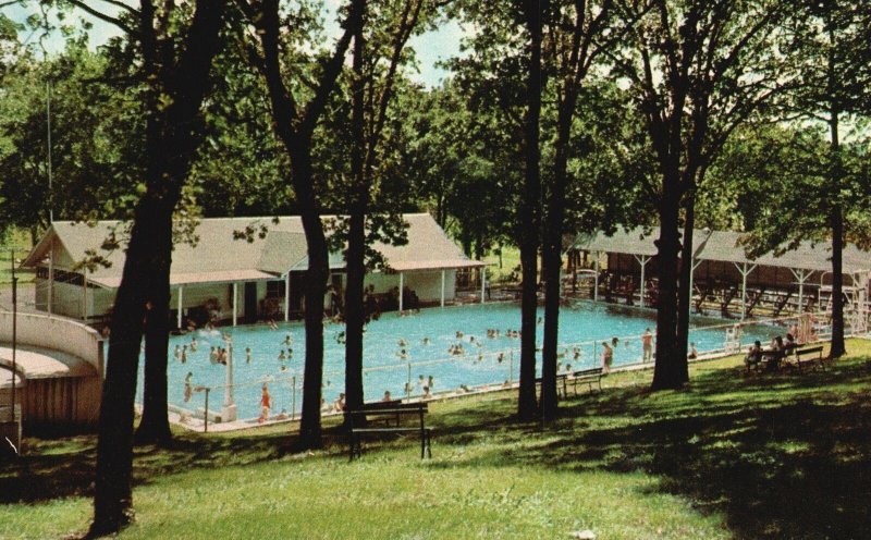 Vintage Postcard Swimming Pool Municipal Park Native Trees Monett Missouri MO