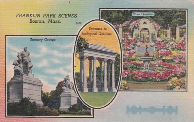 Massachusetts Boston Statuary Groups Rose Garden & Entrance To Zoological...