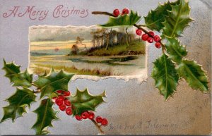 Christmas With Holly and Landscape Scene