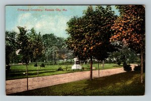 Kansas City MO, Elmwood Cemetery, Tombstones, Vintage Missouri Postcard