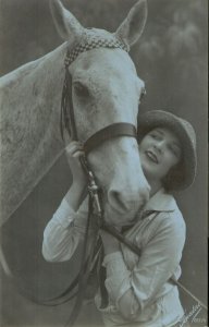 Pretty lady with her horse Old vintage Italian photo postcard