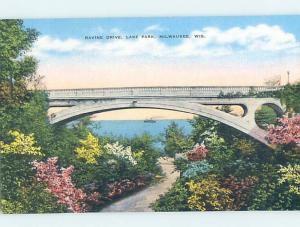 Unused Linen BRIDGE SCENE Milwaukee Wisconsin WI H8196