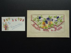 WW1 1916 Embroidered Silk Postcard SEALED WITH A KISS to Miss B Clark of Epworth