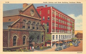 Portland Maine 1940s Postcard Public Library & State Building