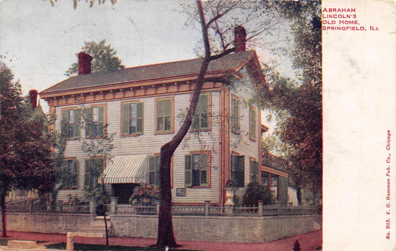 Springfiled Illinois 1909 Postcard Abraham Lincoln's Old Home RPO Cancel