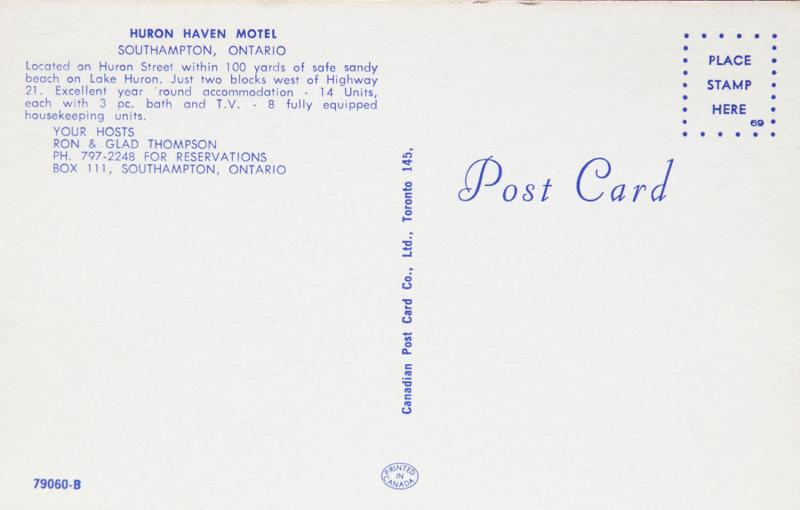 Huron Haven Motel Southampton Ontario ON Motels Unused Vintage Postcard E14