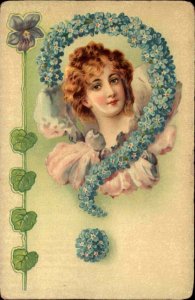 Punctuation Typography Beautiful Woman in Question Mark Art Nouveau Postcard #2