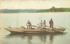 Japan Kobe 1909 Native Fisherman Boat hand colored Postcard 22-2364