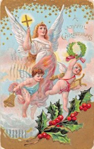 A JOYFUL CHRISTMAS-ANGELS-CHERUBS~1910 POSTCARD
