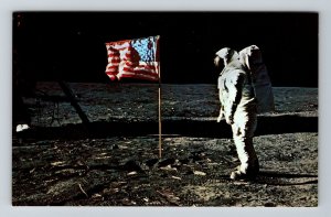 Space- Edwin Aldrin United States Flag On Moon Vintage Chrome Postcard 