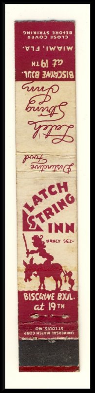 Miami, Florida/FL Mini-Match Cover, Latch String Inn, Biscayne Boulevard