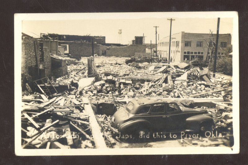 RPPC PRYOR OKLAHOMA DOWNTOWN STREET SCENE TORNADO CARS REAL PHOTO POSTCARD