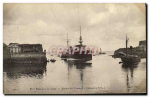 VINTAGE POSTCARD Boat Military harbor of Brest Entered of the armor Leon Gamb...