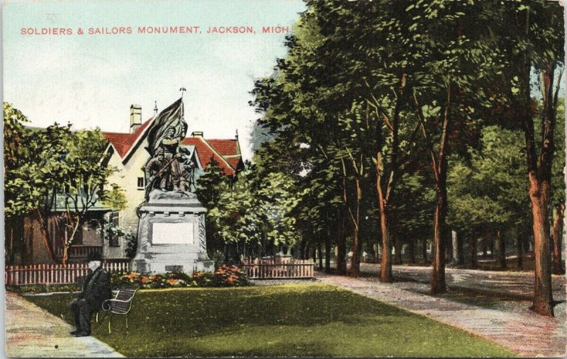 Soldiers & Sailors Monument Jackson MI Michigan c1907 Postcard F82