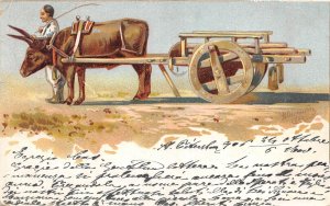 lot389 Litho Russia signed asian man and his working bull