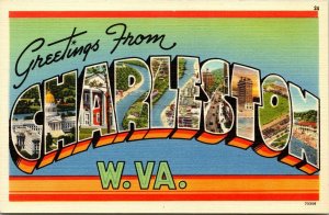 Vtg Charleston West Virginia Large Letter Greetings 1930s Linen Postcard