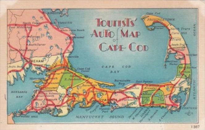 Tourists' Auto Map Of Cape Cod Massachusetts