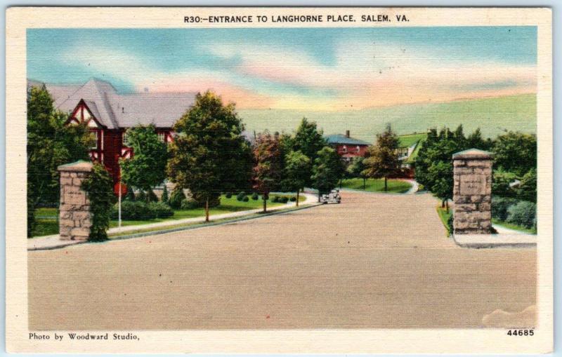 SALEM, Virginia  VA   Entrance to LANGHORNE PLACE  ca 1940s Linen  Postcard