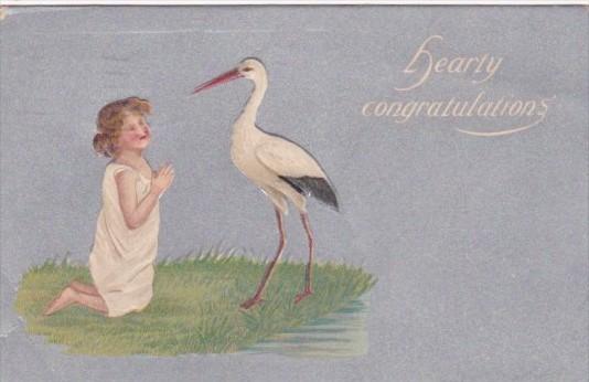 Birth Hearty Congratulations Young Girl With Stork 1944