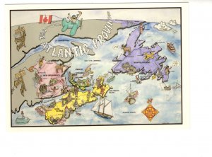 Large 5 X 7, Map of  Atlantic Provinces, Canada, Airplane with Flag